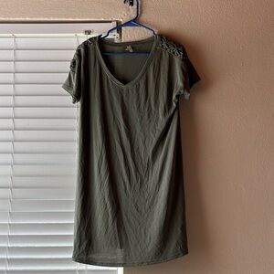 Olive Green V-Neck Women’s T shirt Dress